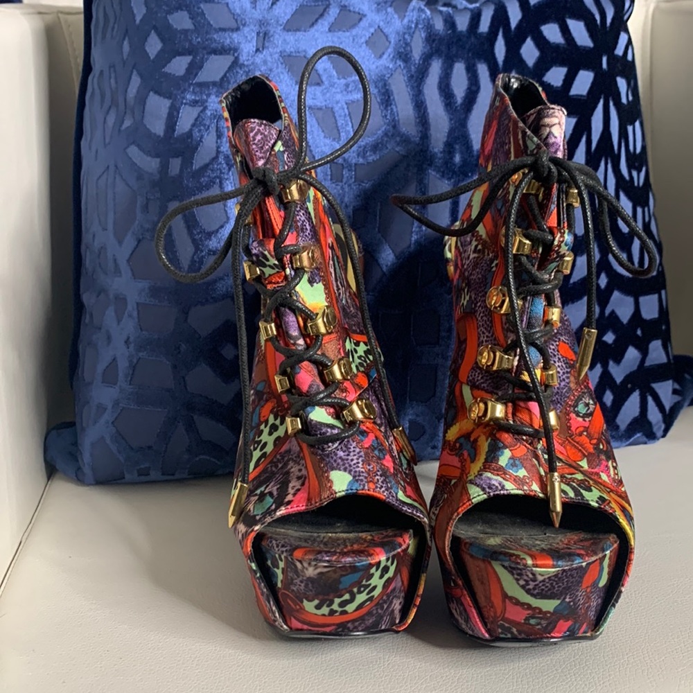 Shoe Dazzle Chandra Platform Heel Multi Print Multi Color Size 8 Women